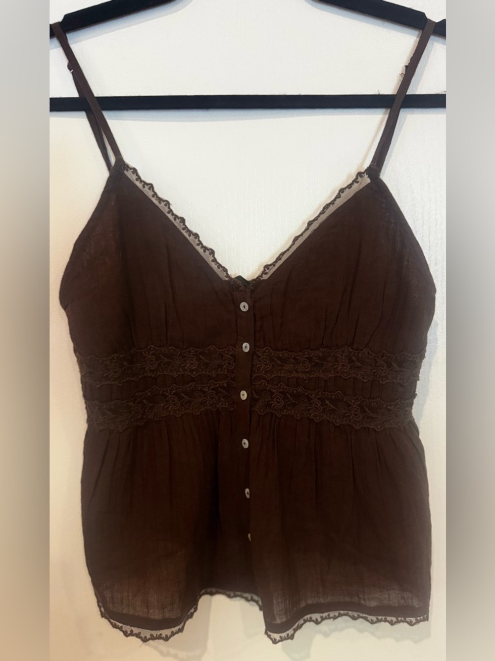 ZARA Lace Cotton Button Front Camisole Chocolate Brown S